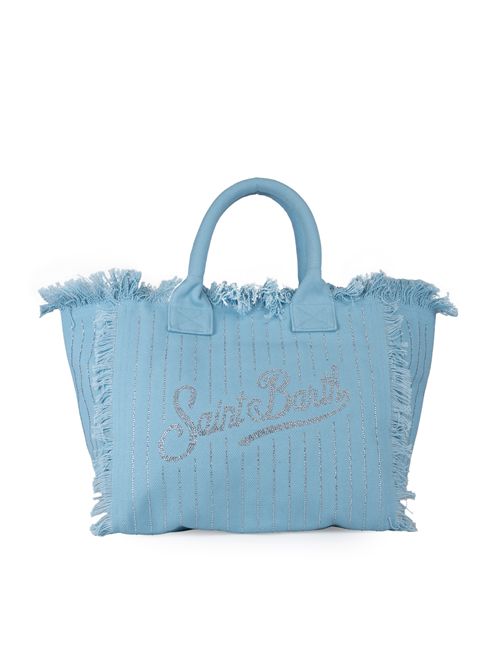Borsa Vanity Stripes in cotone con strass a righe Mc2 Saint Barth | VANITY06734H STRASS STRIPES 31 SILVE